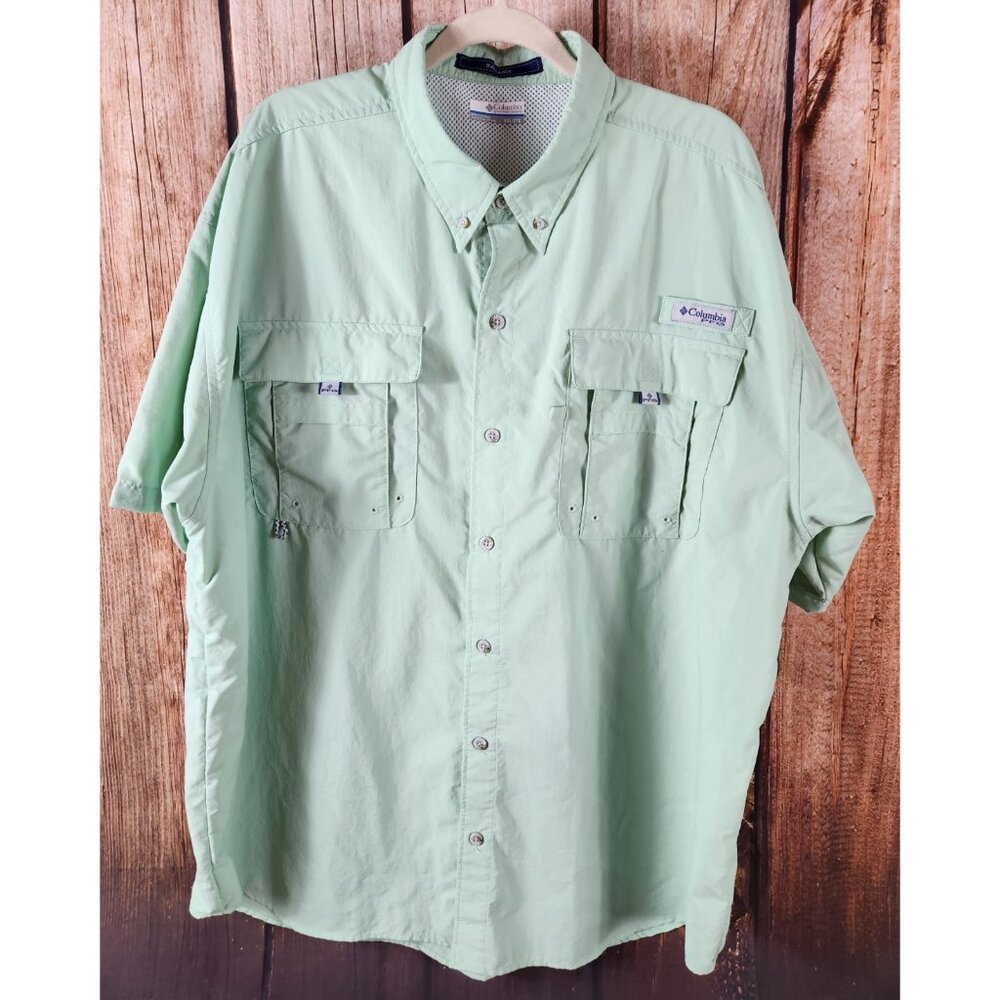 Columbia Shirt Men XL Mint Green Bahama PFG Short Sleeve Omni-Shade FM7047